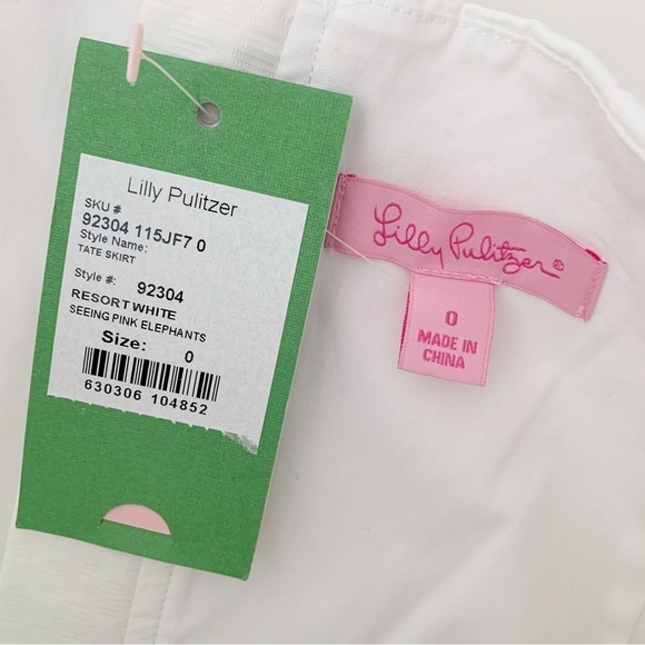 Lilly Pulitzer Tate Mini Skirt 0 Resort White Seeing Pink Elephants NWT - Picture 5 of 8